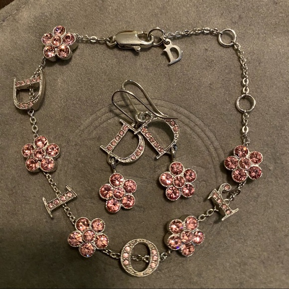 Dior Jewelry - DIOR Signature Pink Crystal Logo Bracelet and Earring Set